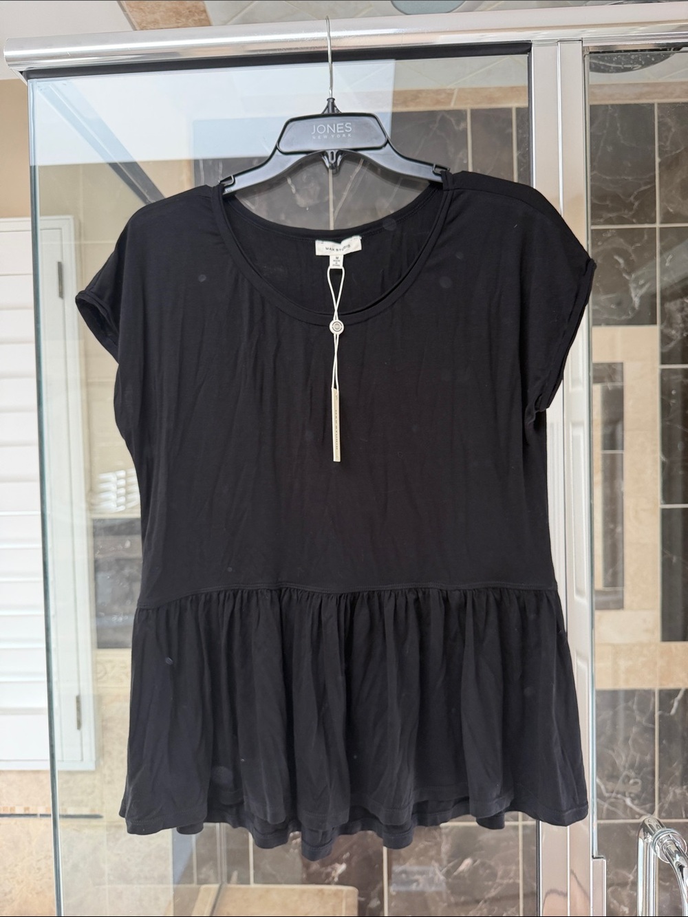 Max Studio Black Short-Sleeve Peplum Tunic
